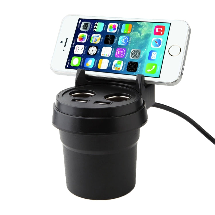 Dual USB Car Charger with Holder - 5V 1A & 2.4A Ports