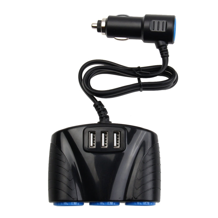 3-Port Car Charger with 3 USB & Cigarette Lighter Sockets