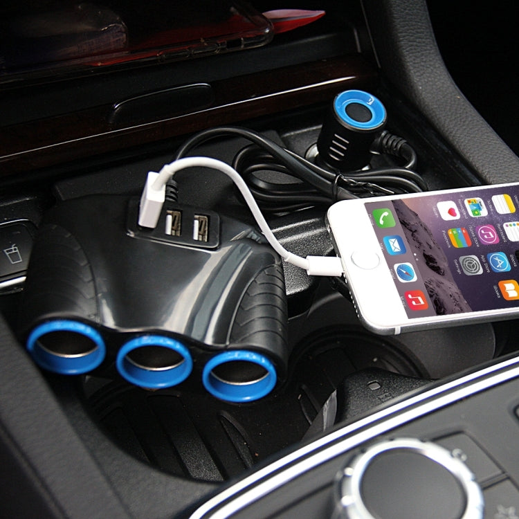 3-Port Car Charger with 3 USB & Cigarette Lighter Sockets