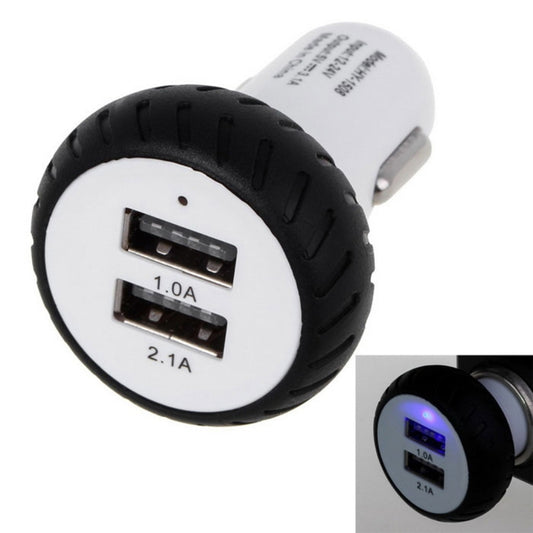 Mini Wheels Design 5V 1.0A+2.1A Caricatore rapido universale per auto doppio USB per telefoni/tablet (bianco + nero), Double USB