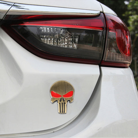 Adesivo per auto in metallo con teschio dorato e occhi rossi, Horrify Skull