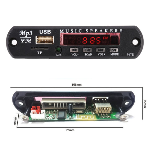 Scheda decodifica lettore MP3 audio 12V per auto Radio FM TF USB 3,5 mm AUX, senza Bluetooth e registrazione, without Bluetooth and Recording