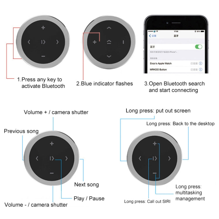 Wireless Bluetooth Steering Wheel Remote Controller for Cars