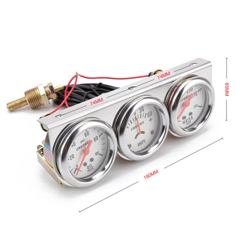 Misuratore triplo modificato per auto universale da 52 mm 12 V Calibro 3 in 1 Indicatore pressione olio + Indicatore temperatura acqua + Amperometro, con sensore, Car Modified Triple Meter 01
