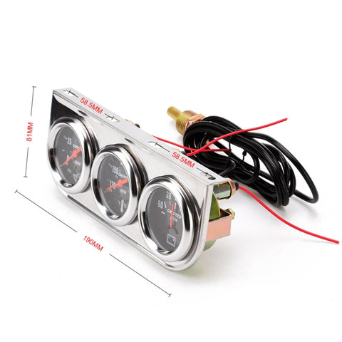 Mélangeur triple modifié pour voiture universel de 52 mm 12 V Indicateur de pression d'huile 3 en 1 + Indicateur de température de l'eau + Ampèremètre, avec capteur, Triple compteur modifié pour voiture 02