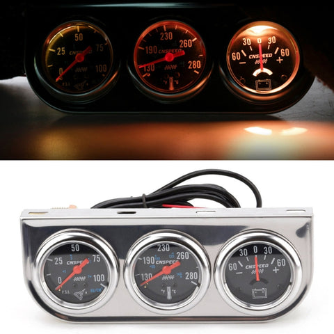 Mélangeur triple modifié pour voiture universel de 52 mm 12 V Indicateur de pression d'huile 3 en 1 + Indicateur de température de l'eau + Ampèremètre, avec capteur, Triple compteur modifié pour voiture 02