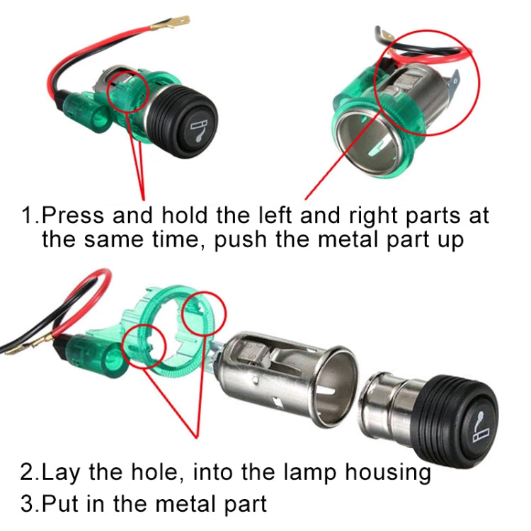 12V Car Cigarette Lighter Assembly with Light - 10A Standard