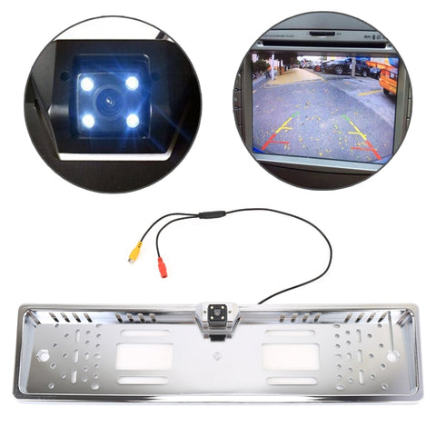 JX-9488 720x540 Pixel effettivi NTSC 60HZ CMOS II Telecamera di retromarcia per auto universale impermeabile elettrolitico argento con lampada 4LED a luce bianca da 2W 80LM 5000K, DC 12V, Lunghezza cavo: 4m, Galvanizzato Argento