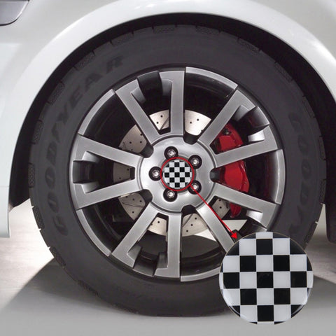 Decorazione della copertura centrale dei coprimozzi delle ruote degli adesivi per auto in metallo con griglia bianca e nera da 4 pezzi, White Black Grid
