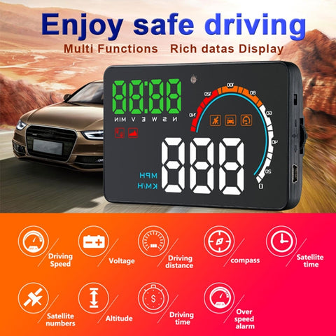 Q5 GPS Sistema di sicurezza Head Up Display montato su veicolo da 4 pollici, supporta velocità di corsa, direzione e distanza/chilometri di guida/, Q5