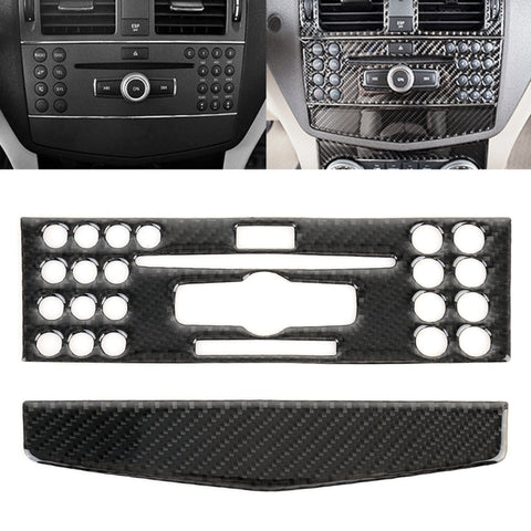 Adesivo decorativo in fibra di carbonio con telaio di regolazione per CD per auto da 2 pezzi per Mercedes-Benz W204, CD Adjustment Frame (A)