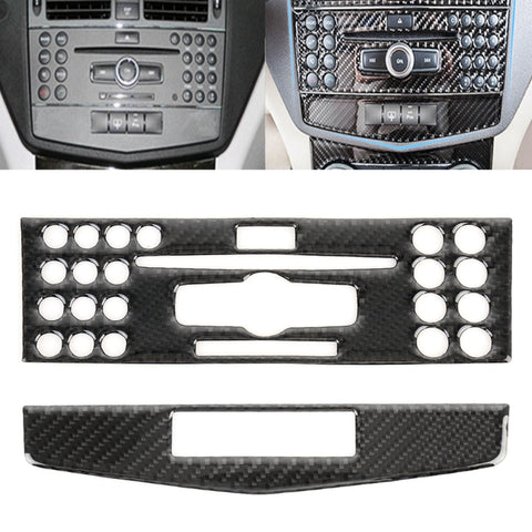 Adesivo decorativo in fibra di carbonio con telaio di regolazione per CD per auto da 2 pezzi per Mercedes-Benz W204, CD Adjustment Frame (B)