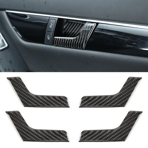 Adhésif décoratif en fibre de carbone pour panneau de poignée intérieure de porte de voiture à 4 personnes pour Mercedes-Benz W204, panneau de poignée intérieure de porte