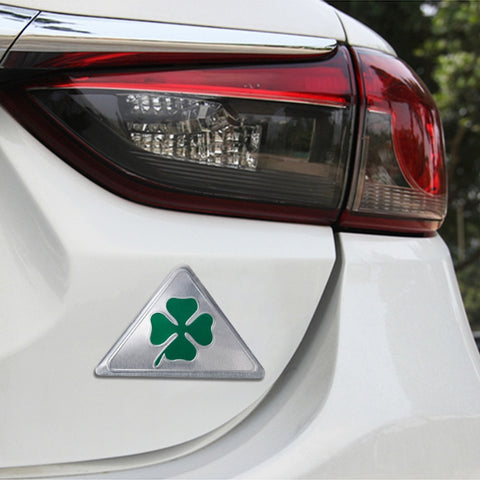 Quadrifoglio Erba Simbolo della fortuna Triangolo sottile in alluminio Emblema distintivo Etichettatura Adesivo Styling Decorazione cruscotto auto, Four Leaf Clover 1, Four Leaf Clover 2