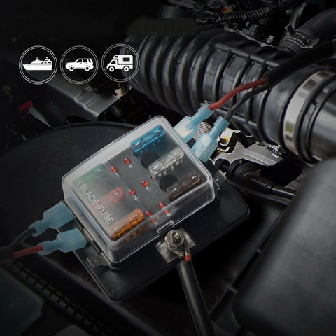 Boîte à fusibles universelle à 6 vies Boîte à fusibles universelle à 6 vies Boîte à fusibles universelle pour circuit automobile Outil lama automobiliste Bloc à fusibles à 6 vies, DC 10V-32V, boîte à fusibles 6 voies