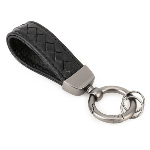 Portachiavi en métal pour auto + portachiavi en peau intrecciata