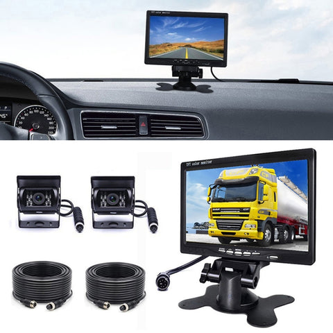 F0505 Monitor per specchietto retrovisore per auto con doppia fotocamera HD da 7 pollici, con cavo da 2 x 10 m, Dual Camera