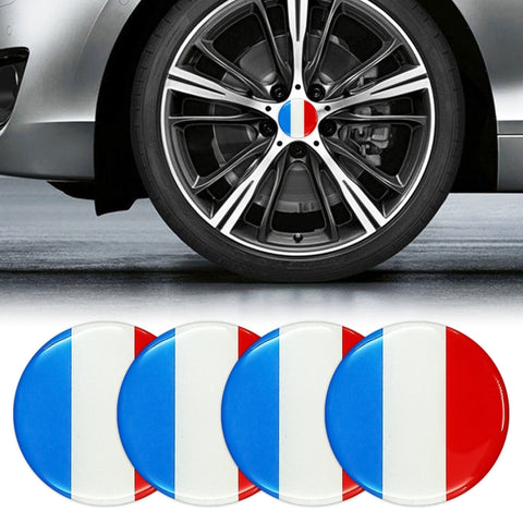 4 adesivi decorativi per mozzo ruota in metallo con motivo bandiera francese per auto, diametro: 5,8 cm, France Flag - Novalix Store