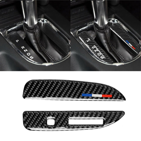 Autocollant décoratif pour panneau de changement de couleur en fibre de carbone USA pour 2 pièces pour Ford Mustang 2015-2017, guide vers l'avant, panneau de changement de vitesse