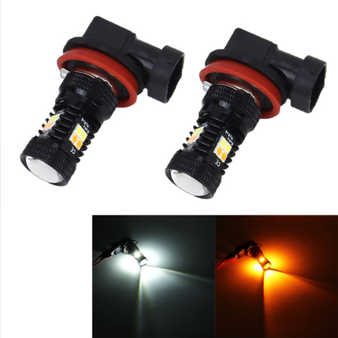 2 pezzi super luminosi H11/H8 DC 12V 5W 350LM fendinebbia per auto con 16 lampadine a LED SMD-3030, luce bianca + gialla, H11/H8 - Novalix Store