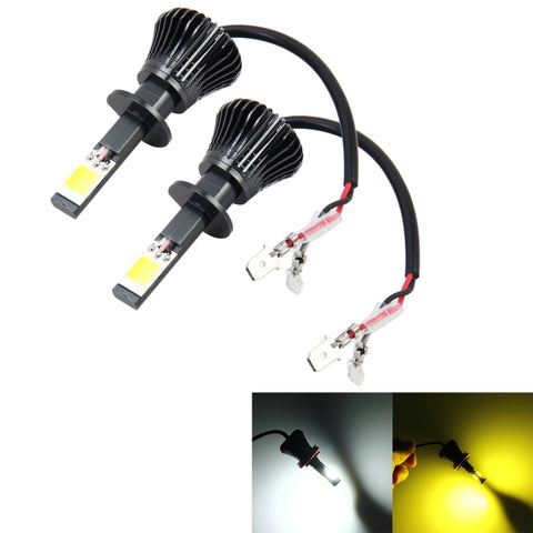 Fendinebbia a LED per auto H1 DC 12V 6W 6000K + 3500K da 2 pezzi con lampade COB a doppia faccia (luce bianca + luce gialla), H1