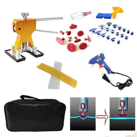 44 in 1 PDR per auto in metallo, estrattore per ammaccature ed estrattore di colla, kit di strumenti per la riparazione di ammaccature senza vernice, con pistola per colla da 20 W, spina americana o europea, 44 in 1 - Novalix Store