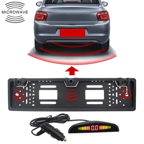 PZ300L-W Wireless Europa Telaio targa auto Sensori di parcheggio Radar di retromarcia con 3 rilevatori radar, PZ300L-W