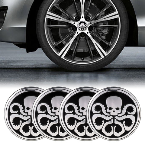 Adesivo decorativo per mozzo ruota con motivo teschio per auto, 4 pezzi, diametro: 5,8 cm, Skull Pattern