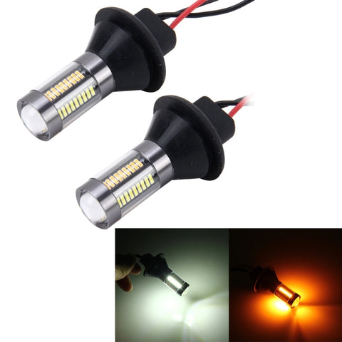 2 pezzi 1156/Ba15s 5W 300LM 66LED SMD-4014 Lampadina posteriore per auto Indicatore di direzione Lampada per retromarcia automatica Luce di marcia diurna Sorgente per auto (luce bianca + luce gialla), Lunghezza cavo: 1 m, 1156/Ba15s 5W - Novalix Store