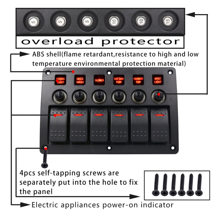 6 Way Switch Panel with Light for Car, RV, Marine, Boat