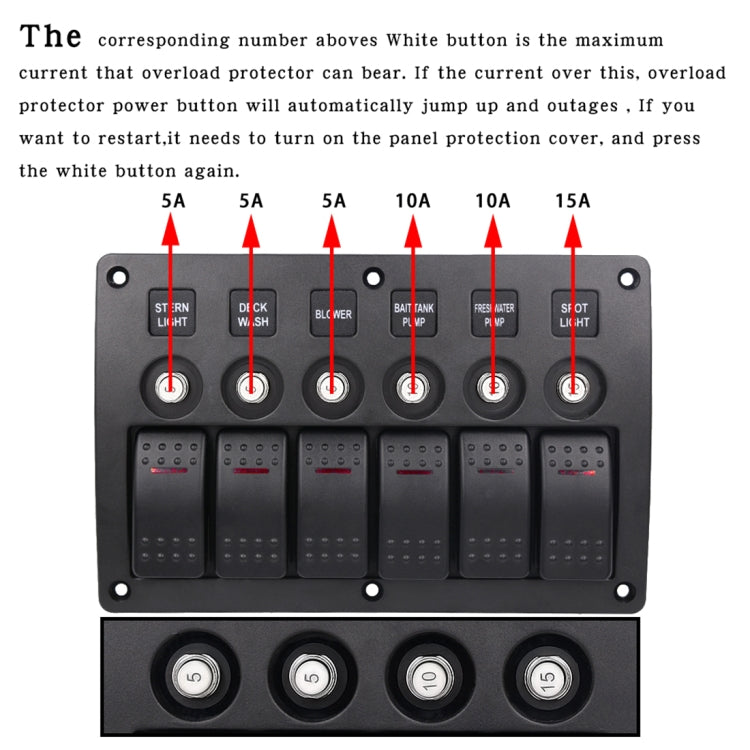 6 Way Switch Panel with Light for Car, RV, Marine, Boat