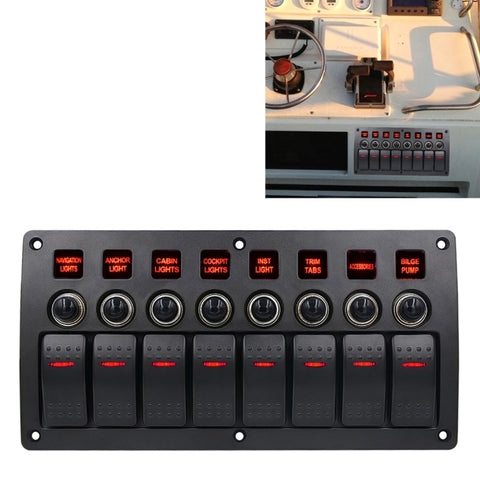 Interruttori combinati a 3 pin a 8 vie Pannello interruttori con luce e lente per proiettore per auto RV Marine Boat, 3Pin 8 Way