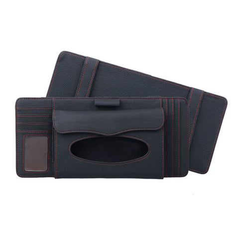DERANFU 3 en 1 Lichee Texture Portasciugamani en peau multifunzione par auto avec slot par programme et slot par CD