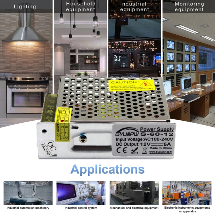 S-60-12 Convertitore di potenza da 60 W CA 110/220 V a CC 12 V 5 A Convertitore di potenza, 60W