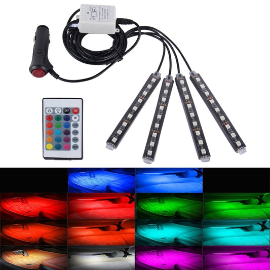 4 in 1 4.5W 36 SMD-5050-LED RGB Decorazione del pavimento interno dell'auto Atmosfera Lampada al neon colorata con telecomando senza fili, DC 12V, 4.5W RGB Colorful - Novalix Store