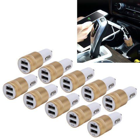 Adattatore per accendisigari Dual USB 2.1A/1A per auto da 10 pezzi per la maggior parte dei telefoni, Oro, Nero, Argento