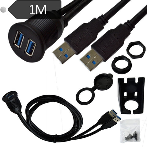Cavo di prolunga impermeabile per dati da maschio a femmina per montaggio a incasso USB 3.0 Dock per auto, nave, moto, For Cable Length: 1m