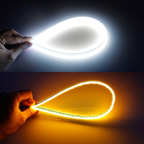 2 luci di direzione/luci di marcia ultrasottili per auto a doppio colore da 30 cm DC12V 4.2W, con perline lampada LED SMD-2835 (luci di direzione: luce gialla; luci di marcia: luce bianca), Turn Lights: Yellow Light; Running Lights: White Light - Novalix Store