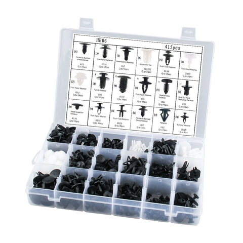 Set de clips de fissaggio pour auto de 415 pz. Assortiment de clips pour rivets de fixation en plastique pour panneaux de rivets de voiture, 415 pièces