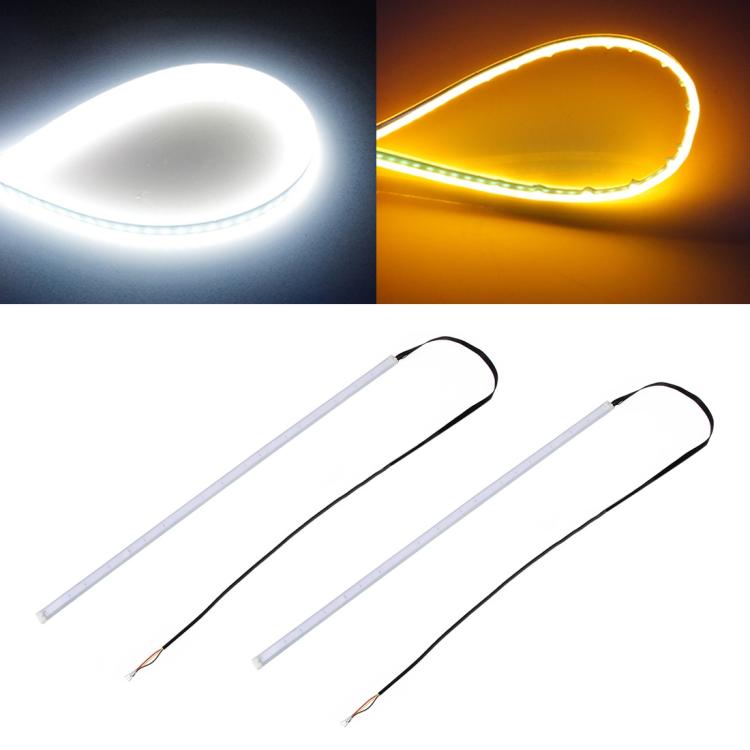 2 PCS 45cm DC12V 5W Ultra-thin Waterproof Car Auto Double Colors Turn Lights / Running Lights SMD-2835 LED Bulbs (Turn Lights: Yellow Light; Running Lig...