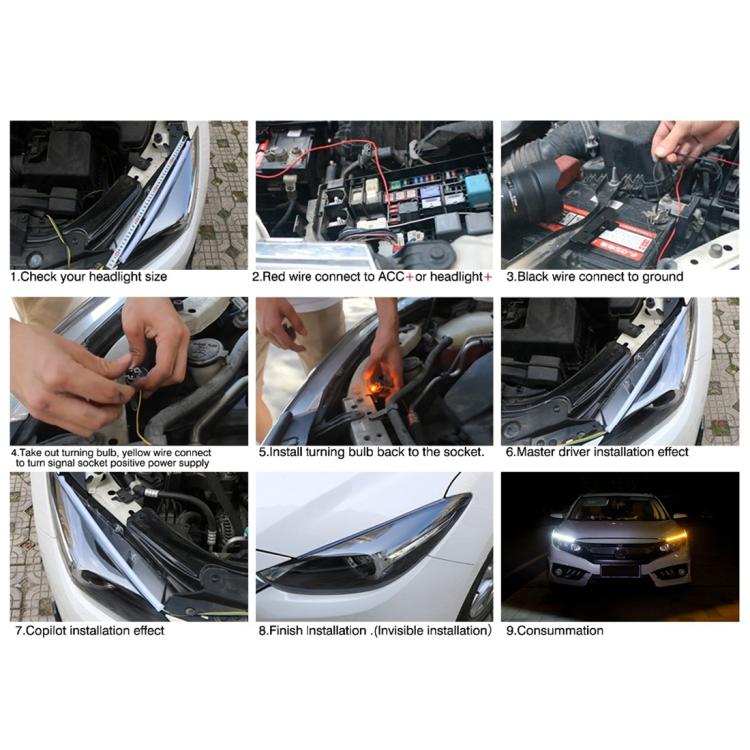 2 PCS 45cm DC12V 5W Ultra-thin Waterproof Car Auto Double Colors Turn Lights / Running Lights SMD-2835 LED Bulbs (Turn Lights: Yellow Light; Running Lig...