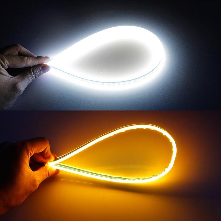 2 PCS 45cm DC12V 5W Ultra-thin Waterproof Car Auto Double Colors Turn Lights / Running Lights SMD-2835 LED Bulbs (Turn Lights: Yellow Light; Running Lig...