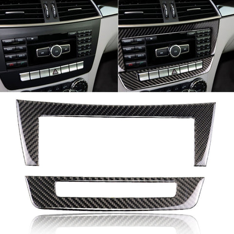 Adhésif décoratif pour panneau CD de commande centrale en fibre de carbone pour voiture pour Mercedes-Benz W204 2011-2013 7 impulsions, panneau CD de commande centrale