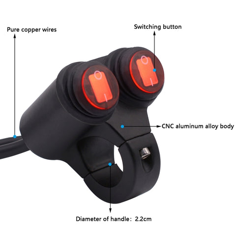 Interruttori flash doppi en lega di alluminio imperméable pour fari ausiliari per moto avec indicateur lumineux, Double Flash