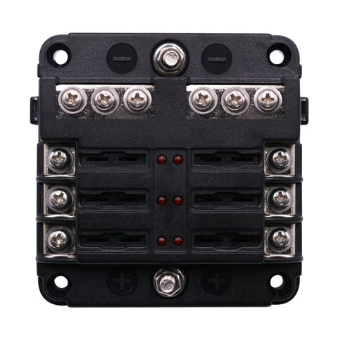 Kit portafusibili per scatola fusibili con lama per circuito a 6 vie, positivo e negativo indipendente, 1 in 6 uscite, con indicatore di avviso LED per auto, camion, barca, 1 in 6 Out