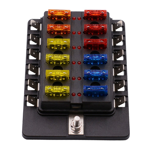 Kit portafusibili per morsettiera per PC con scatola fusibili 1 in 12 uscite con indicatore di avviso LED per auto, camion, barca, 1 in 12 Out (PC Terminal Block)