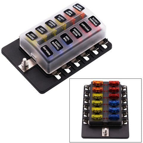 Kit portafusibili per morsettiera per PC con scatola fusibili 1 in 12 uscite con indicatore di avviso LED per auto, camion, barca, 1 in 12 Out (PC Terminal Block)