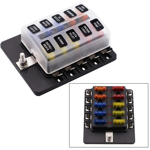 Kit portafusibili per morsettiera per PC con scatola fusibili 1 in 10 con indicatore di avviso LED per auto, camion, barca, 1 in 10 Out (PC Terminal Block)