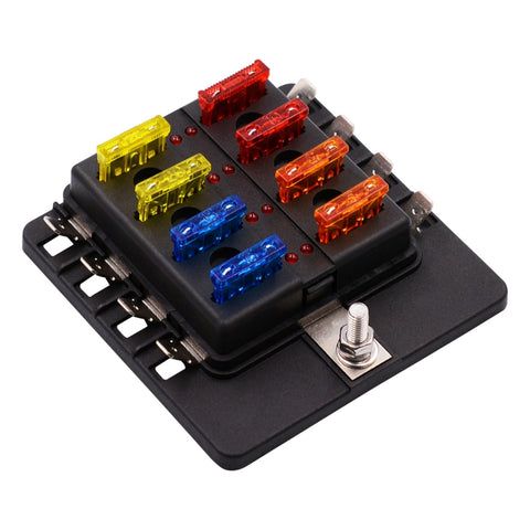 Kit portafusibili per morsettiera per PC con scatola fusibili 1 in 8 uscite con indicatore di avviso LED per auto, camion, barca, 1 in 8 Out (PC Terminal Block)