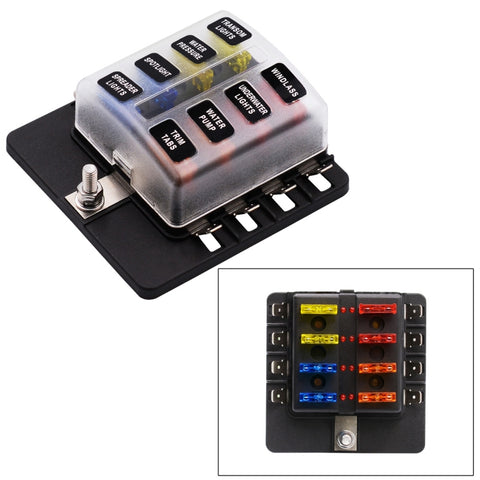 Kit portafusibili per morsettiera per PC con scatola fusibili 1 in 8 uscite con indicatore di avviso LED per auto, camion, barca, 1 in 8 Out (PC Terminal Block)